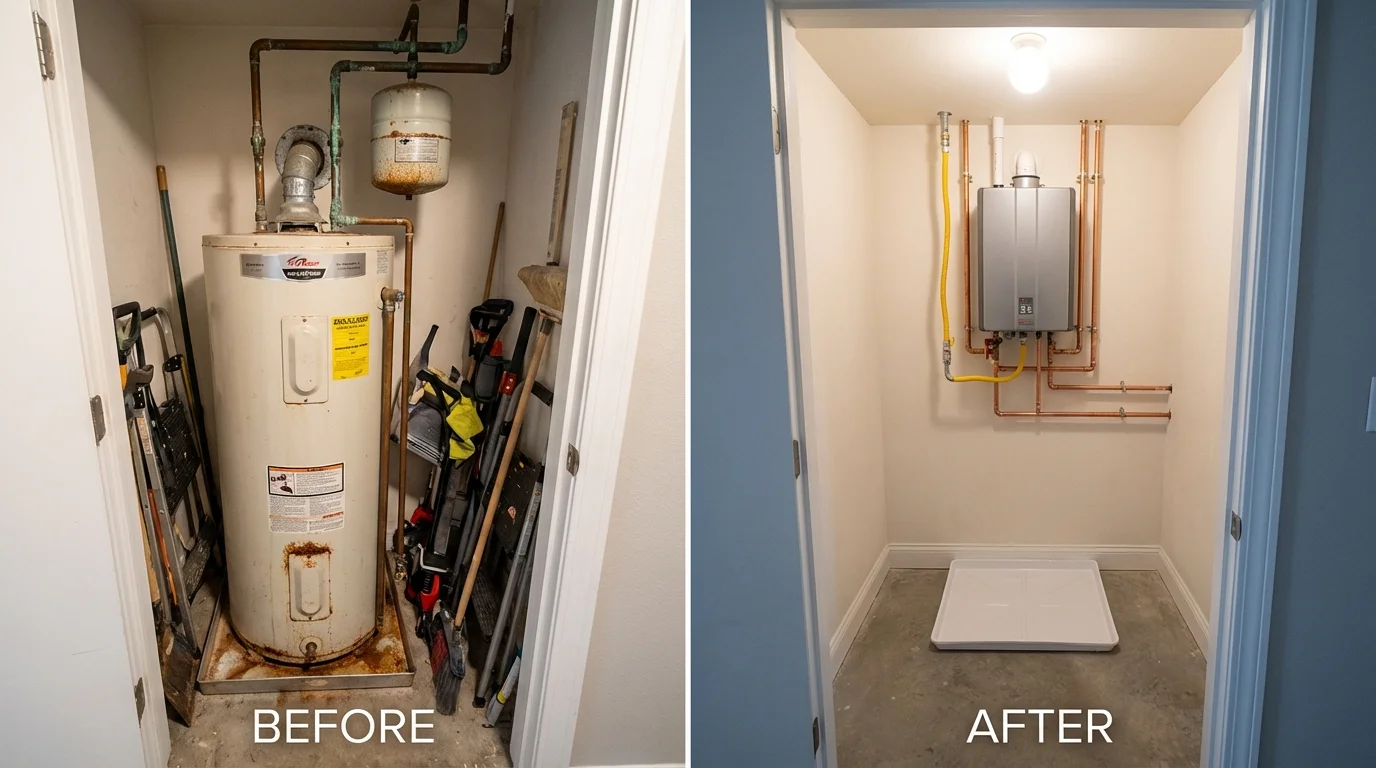 Tank water heater versus wall-mounted tankless unit comparison for Rio Dell, CA homeowners